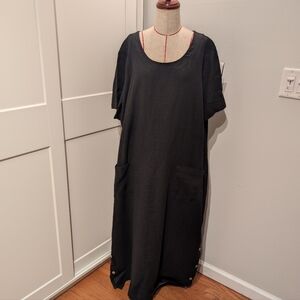 NWT Vintage Studio Ease Dress Womens 22W Black 100% Linen Maxi Lagenlook Relaxed
